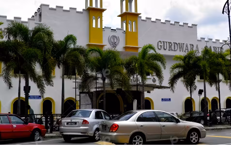 Gurdwara Sahib, Johor Bahru,Malaysia. The present site was gazetted as temple reserve land in 1921 upon which the Sikhs constructed their first Gurdwara.During the Second World War, the Sikhs were expelled from Johor Bahru In 1957, the second Gurdwara building was constructed.The present gurdwara sahib was completed and opened to the public in 1992. 